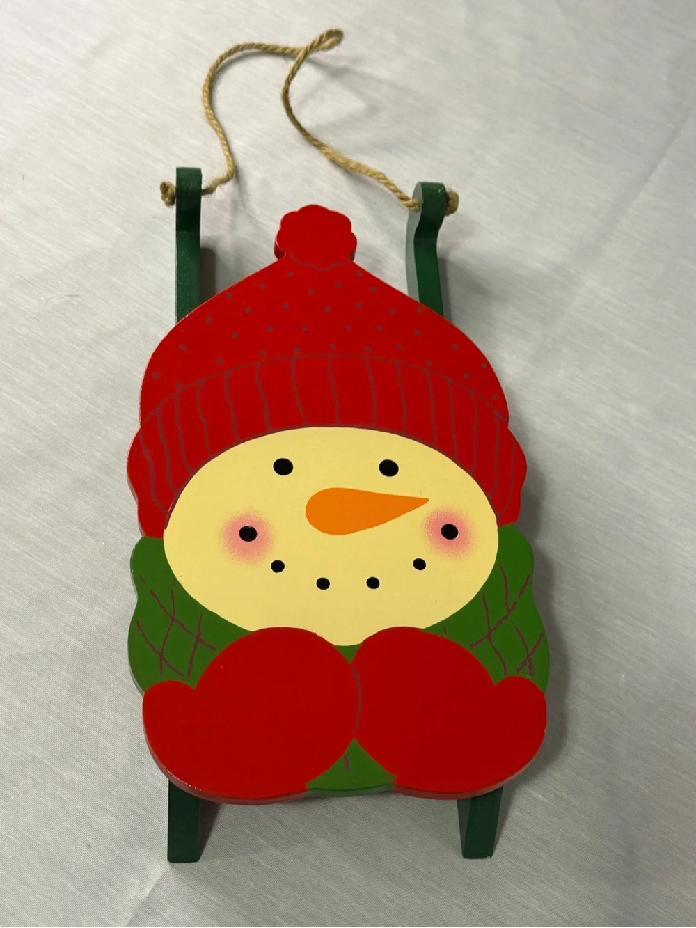 Vintage Hallmark Wooden Snowman Sled Hanging Sign Christmas Wall Decor